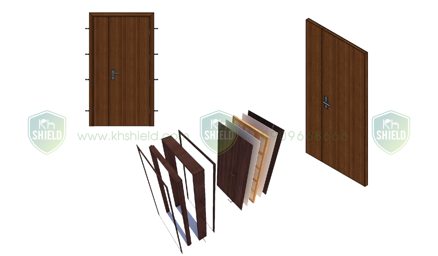 Mặt cắt chi tiết Ứng dụng KHS Panel trong cửa gỗ ngăn cháy 2 cánh